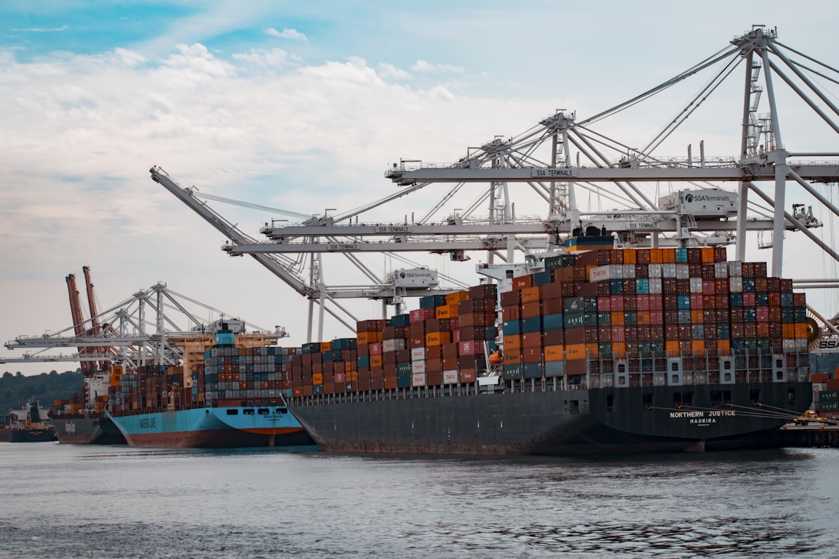 Shipping containers in logistics yard
